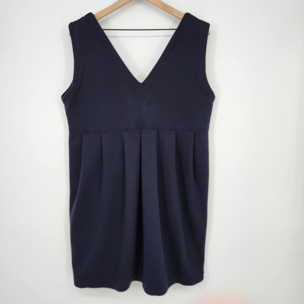 BY TAVI Navy Blue V Neck Tunic Dress Women Large‎ Academia Jumper Pleated Casual